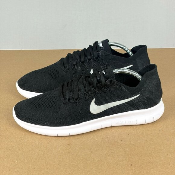 Nike Free RN Flyknit 2017 Athletic Running Shoes Womens 9 Black White Low Top - Picture 1 of 10